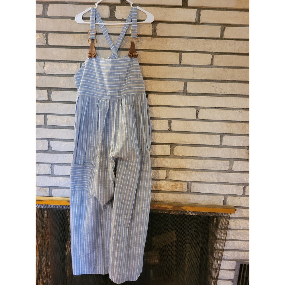 Miss Look | Blue & White Striped Wide-leg Light-weight Overalls Jumper Size XL
